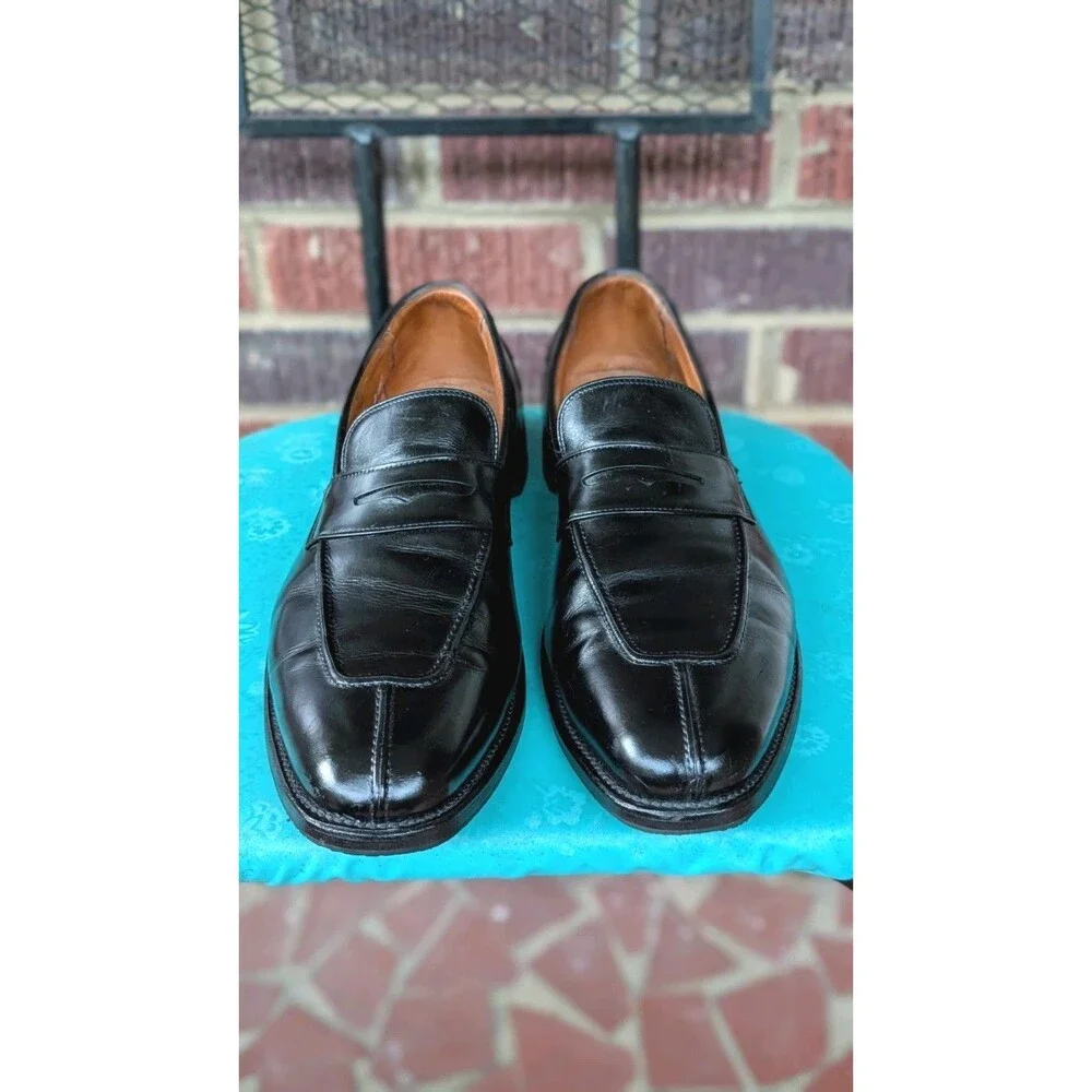 Allen Edmonds Glasgow Black Leather Split Toe Slip On Loafers- Men Size 14B